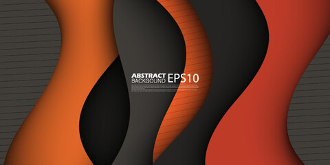 Abstract dark wavy background papercut style. black,gray, and orange elements.Gradient overlap design.Eps10 vector