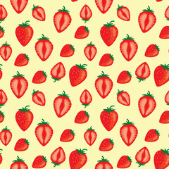 strawberry fruits seamless pattern with yellow background color