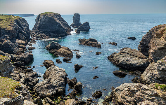 France, Brittany, Belle-Ile-en-Mer, Port Coton, 'Needles' rock formations