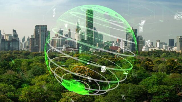 Green city technology shifting towards sustainable alteration concept by clean energy , recycling and zero waste management to reduce pollution generation and achieve ESG goals .