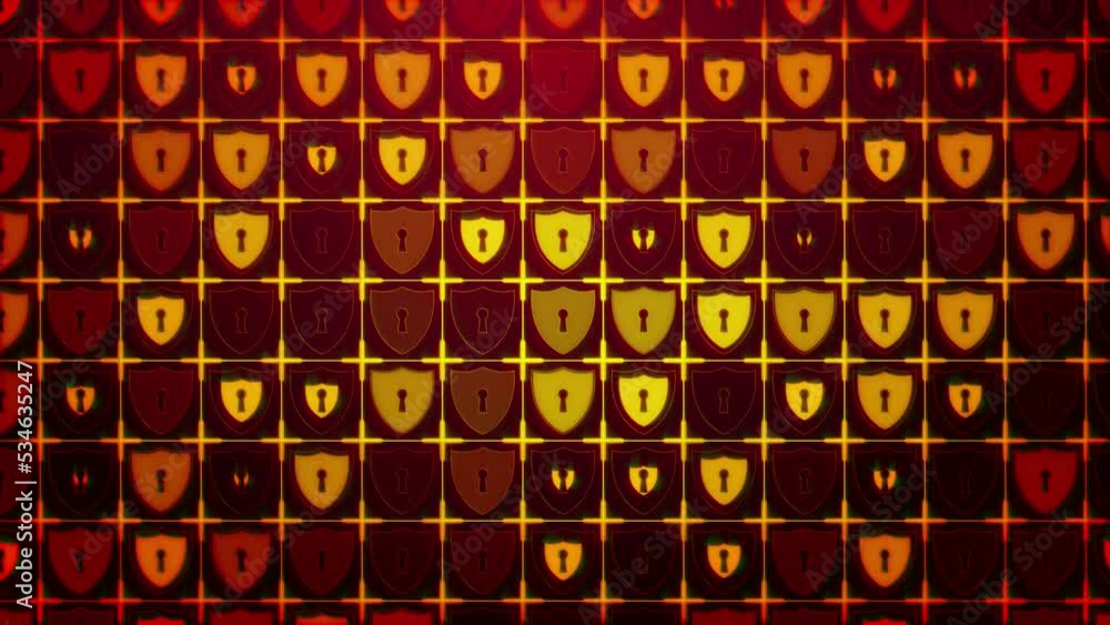 Poster abstract cyber security red yellow random shine shield lock symbol lines motion light in a square gr