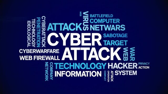 Cyber Attack animated tag word cloud;text design animation kinetic typography seamless loop.