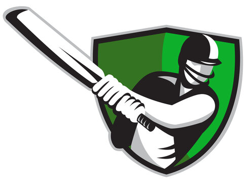cricket player batsman with bat shield