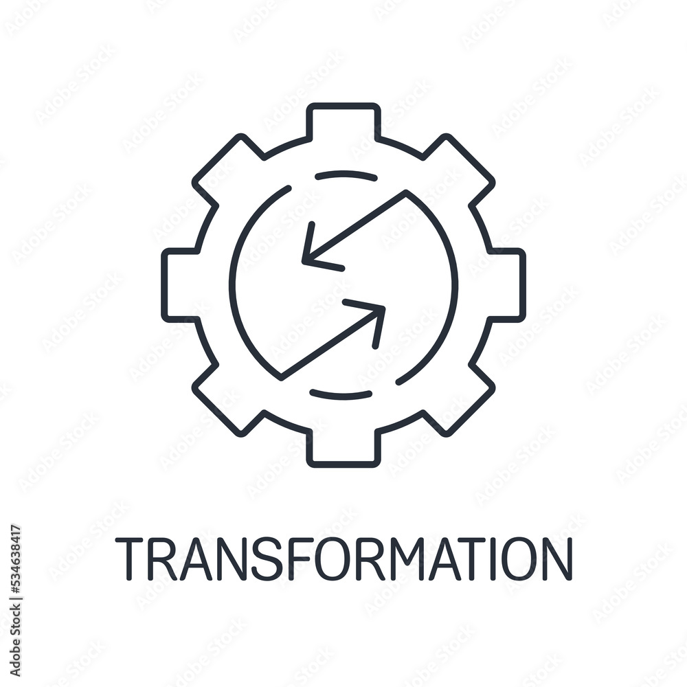 Poster the transformation process. vector linear icon isolated on white background.