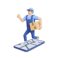 courier running to deliver orders 3d character illustration