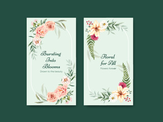 Instagram template with gorgeous flower moody concept,watercolor style