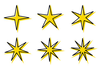 set of icon yellow star line art doodle