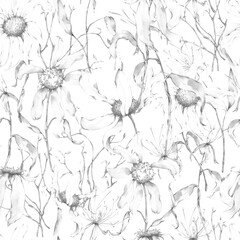 Seamless pattern of dry daisy flowers