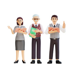 the teachers are standing while holding books 3d character illustration