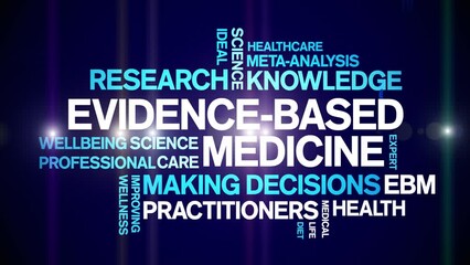 Evidence-Based Medicine animated tag word cloud;text design animation kinetic typography seamless loop.