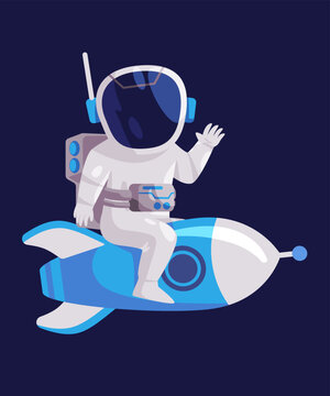 Astronaut riding rocket spacesuit space explorer character symbol of startup launching