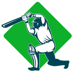 illustration of a cricket player batsman pointing his bat at you set in circle isolated on white