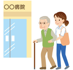 高齢者に付き添う介護福祉士　通院　ヘルパー