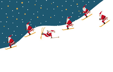 Fototapeta na wymiar Illustration of Santa Claus skiing on a snowy mountain on a snowy night
