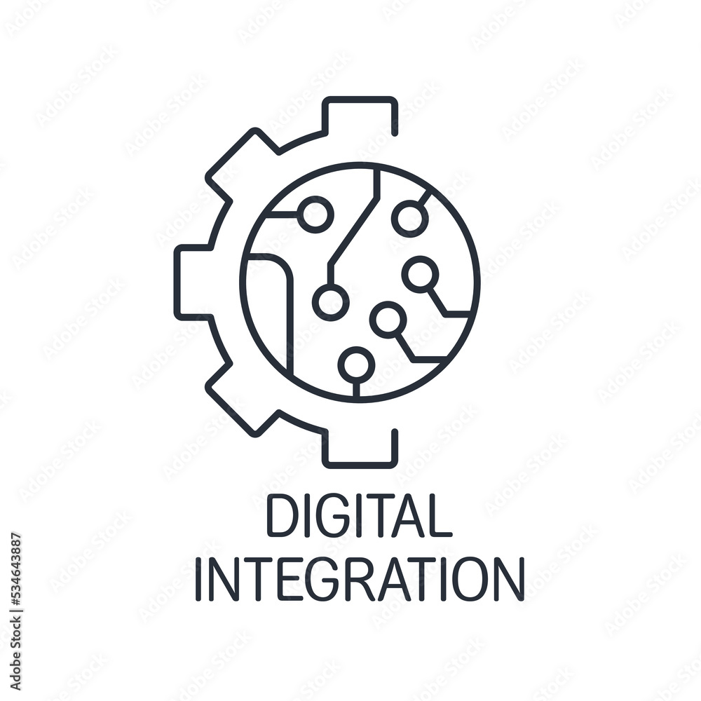Poster the digital integration . vector linear icon isolated on white background.