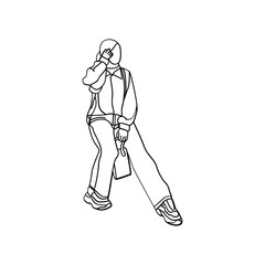 Illustration of fat woman in line art style