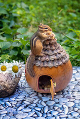 Chipmunks roof top view, from the top of a small fairie house in the garden