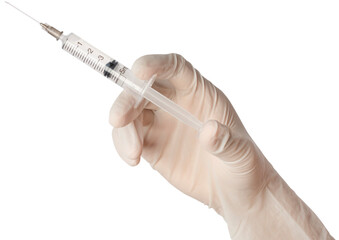 Syringe medical injection in hand.