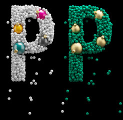 Christmas toy font. Snowball, foam. Letter P