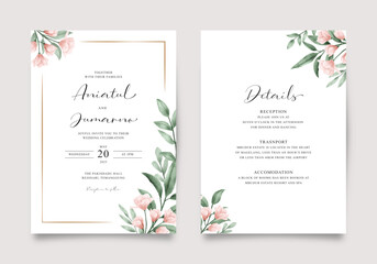 Fototapeta na wymiar Minimalist wedding invitation with green flowers and leaves