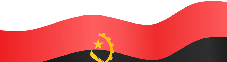 Angola flag flying on white background - obrazy, fototapety, plakaty