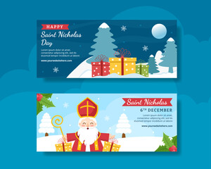 Saint Nicholas Day or Sinterklaas Horizontal Banner Template Hand Drawn Cartoon Flat Illustration