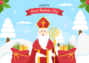 Saint Nicholas Day or Sinterklaas Background Template Hand Drawn Cartoon Flat Illustration