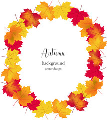 Naklejka na ściany i meble Round frame of autumn maple colorful leaves. Decoration, design for a website, advertisement, poster, postcard.