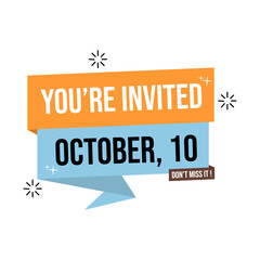 invitation banner with save the date text. memphis theme and orarnge background