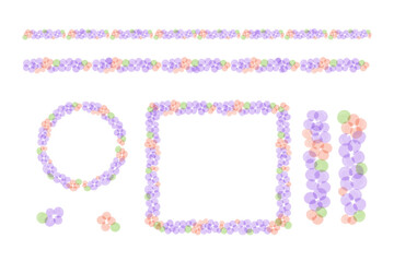 Various shape floral frames and lines set with copy space and decoration, transparent PNG.