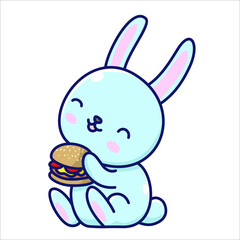 rabbit with burger, bunny with hamburger, bunny eat burger