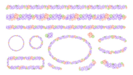 Various shape floral frames and lines set with copy space and decoration on white background
