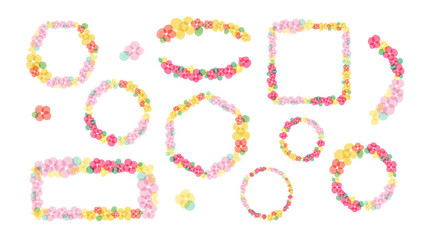 Various shape floral frames set with copy space and decoration, transparent PNG.