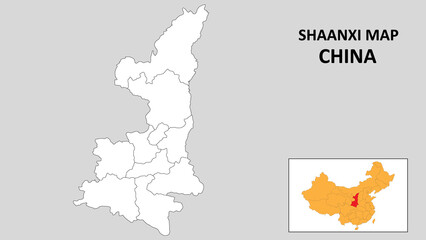 Shaanxi Map of China. Outline the state map of Shaanxi. Political map of Shaanxi with a black and white design.