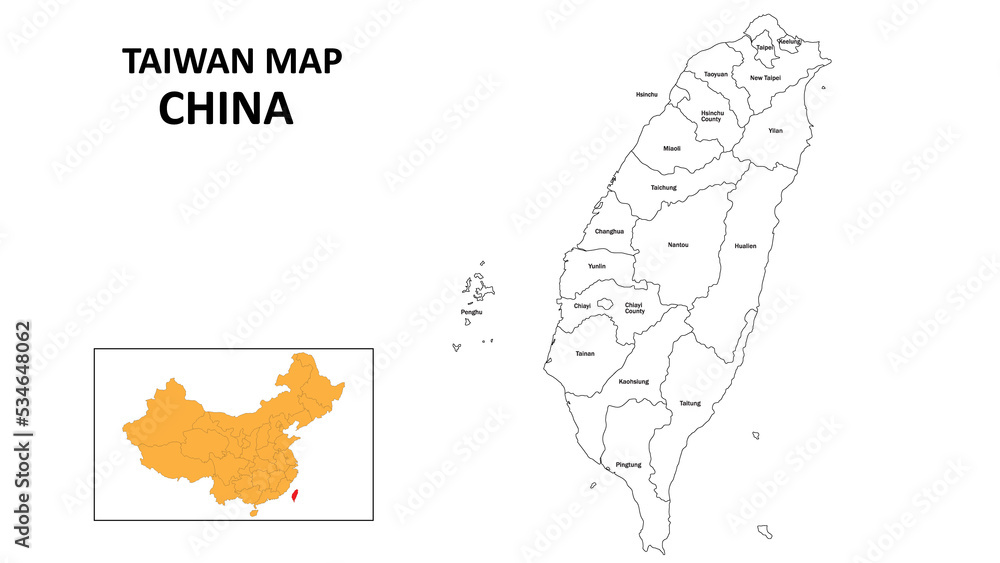 Wall mural taiwan map of china. state and district map of taiwan. administrative map of taiwan with the distric