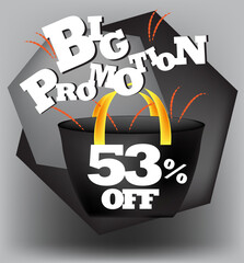 BIG PROMO BANNER 53 PERCENT DISCOUNT WITH BAG AND GRAY BACKGROUND