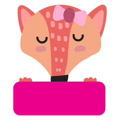 Fox Face Mood with Banner. Cute Wildlife Animal hang on Tag Vector Illustration.