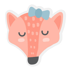 Fox Face Mood Sticker. Cute Wildlife Cartoon Animal hang on Tag Vector Illustration.