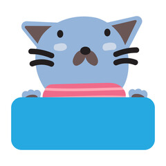 Cat Face Mood with Banner. Cute Wildlife Animal hang on Tag Vector Illustration.