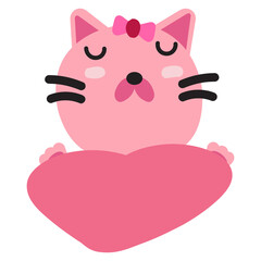 Cat Face Mood with Banner. Cute Wildlife Animal hang on Tag Vector Illustration.