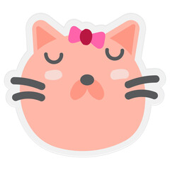 Cat Face Mood Sticker. Cute Wildlife Cartoon Animal hang on Tag Vector Illustration.