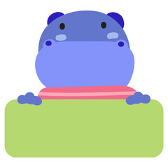 Hippopotamus Face Mood with Banner. Cute Wildlife Animal hang on Tag Vector Illustration.