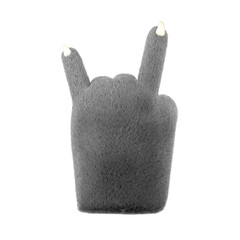 3d furry wolf hands in plastic cartoon style. Rock fingers  gesture. Werewolf monster Halloween character palms. High quality isolated render