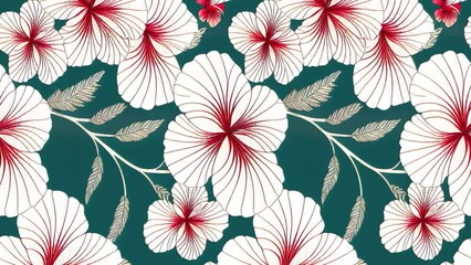 Hawaiian tribal elements and hibiscus fabric patchwork abstract vintage seamless looping animation