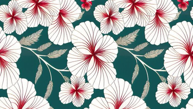 Hawaiian tribal elements and hibiscus fabric patchwork abstract vintage seamless looping animation
