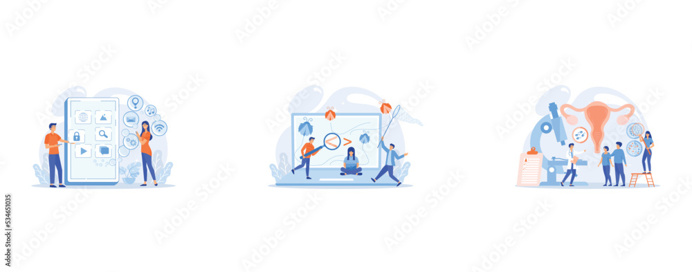 Poster it professionals are creating mobile applications on the smartphone screen, people catching bugs on 
