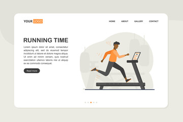 Man running on the simulator in the gym. Cardio workout, fitness exercises. Healthy life style.