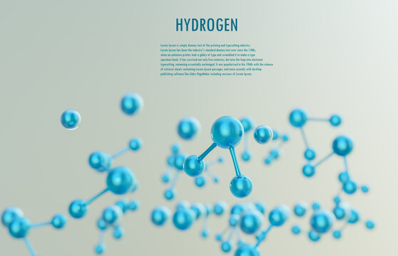 Blue color hydrogen  molecules and water molecules present, hydrogen power and hydrogen generated, 3D illustrations rendering