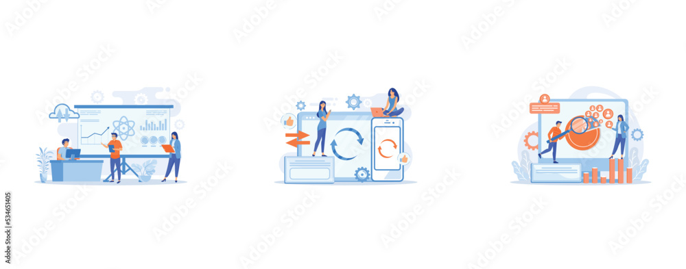 Poster software engineer, statistician, visualizer and analyst working on a project, user with laptop and s