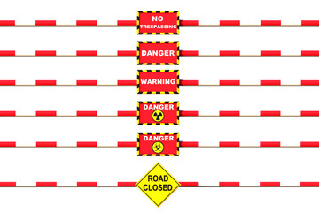 Barriers with danger signs. 3D Render